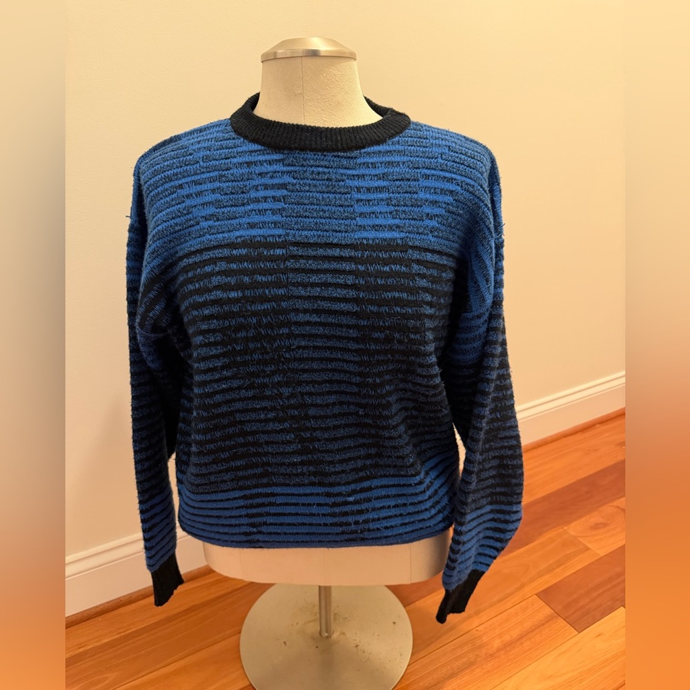 Vintage 90s Blue and Black Striped Crewneck Sweater